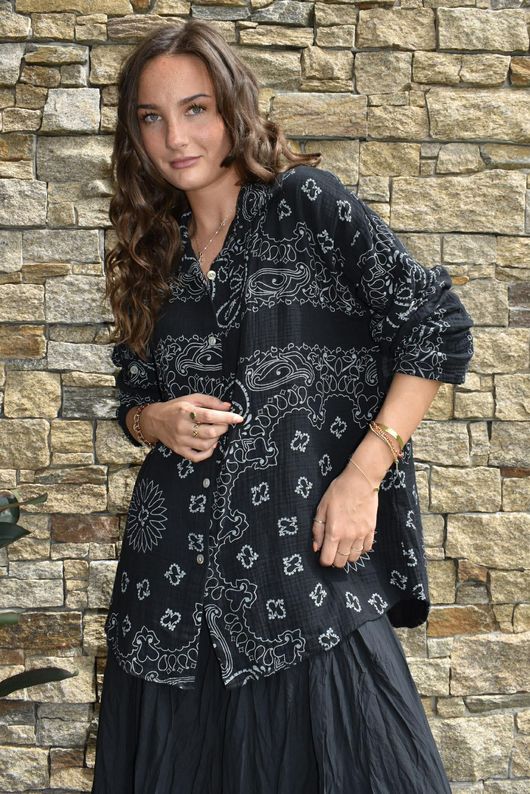Cala Cushion Cotton Bandana Relaxed Shirt Black